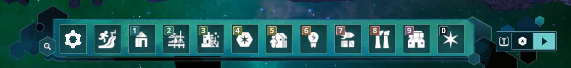 A full action bar with all 12 buttons plus the mode toggle.