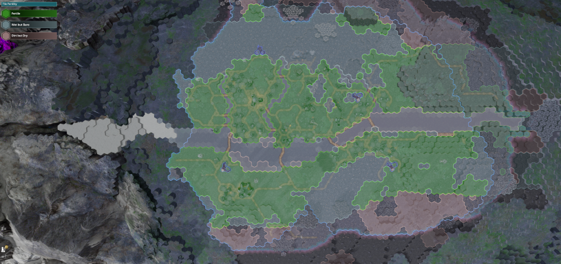 The overlay shows fertile ground, unwatered dirt, and bare ground.