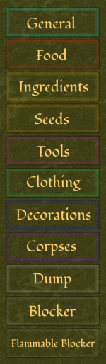 Each of the Stockpile types in a column, names written inside the box
