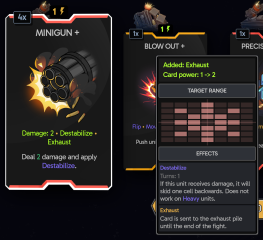 Minigun modified to add +1 Damage, but adding the Exhaust effect.