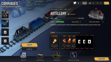 Artillery carriage deck cards, pool cards, and unlockable cards.
