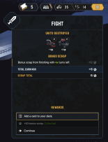 Winning a basic fight rewards a card.