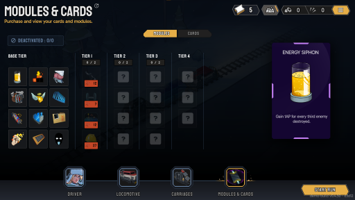 Modules available to be unlocked before a run
