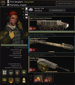 Ivey is operating a Light Troop Carrier with Long Barreled Tank Gun, coaxial MMG, Ammo, and Smoke Launchers.