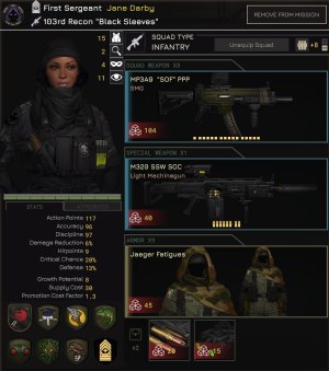 Darby leads a full Infantry Squad with MP3A9 "SOF" SMGs, M320 SSW SOC, REND Ammo, and NVGs.